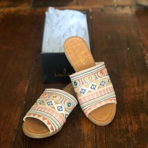 Lulu’s Kamala Embroidered Slide Sandal